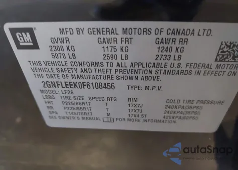 2015 Chevrolet Equinox Ls z USA, uszkodzony, nr VIN 2GNFLEEK0F6108456